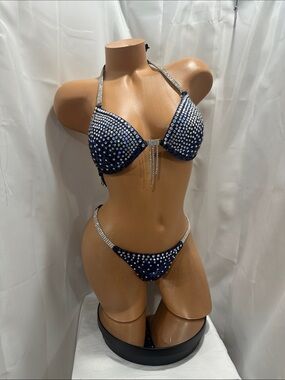 NPC competition bikini suit midnight blue size 34C med bottom NWT